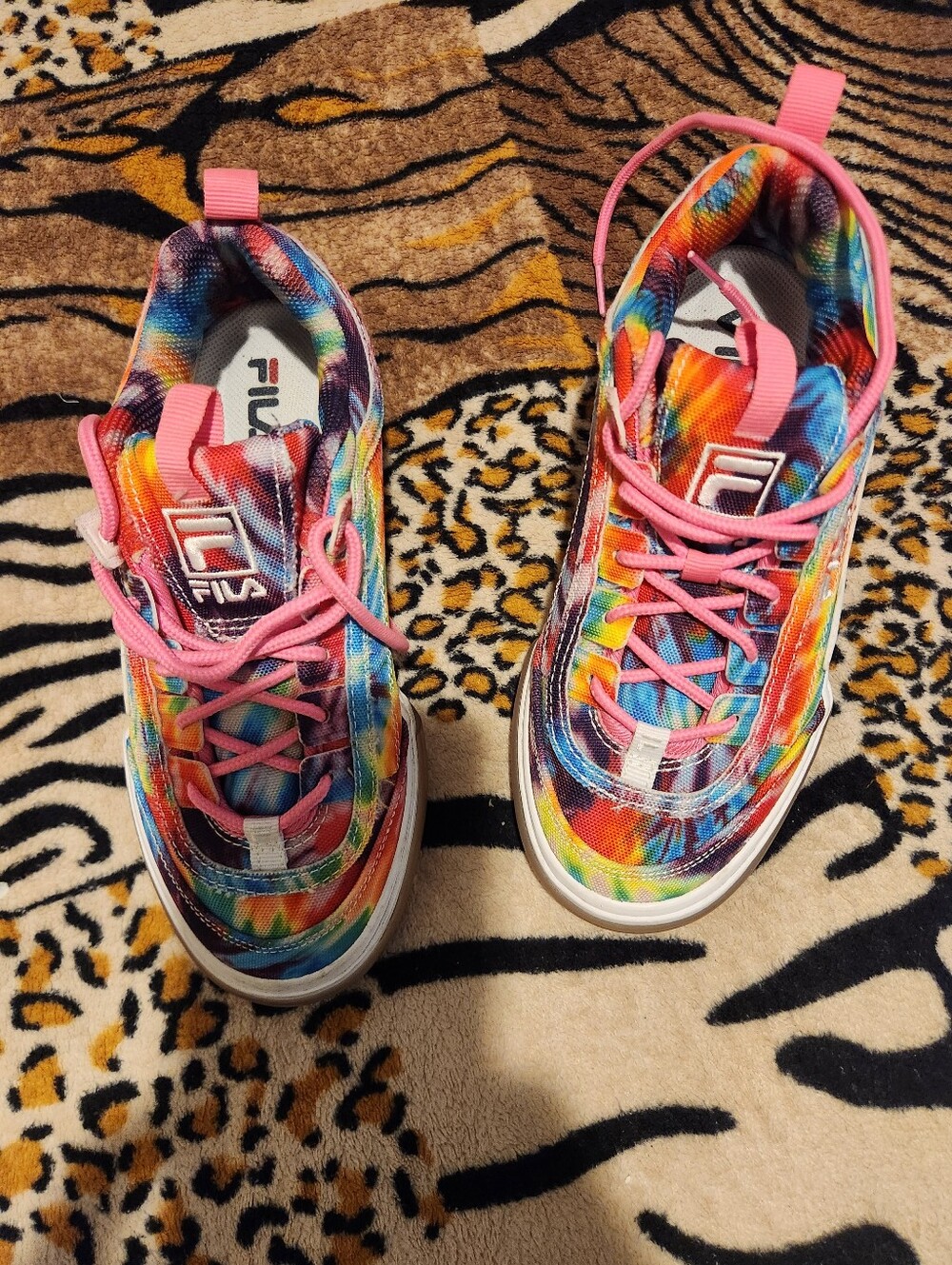Fila Kids/women's Multicolor Tie-Dye Sneakers with Pink Accents Sz 6